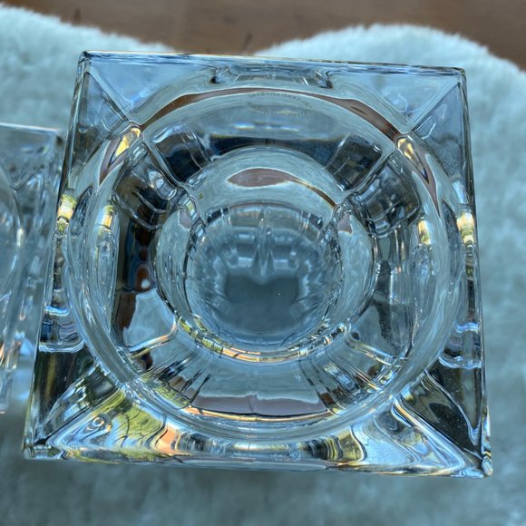 2 Pillar Clear Glass 24% Crystal Lead Candle Holders Slovenia 9" & 6" Tall - Picture 15 of 16